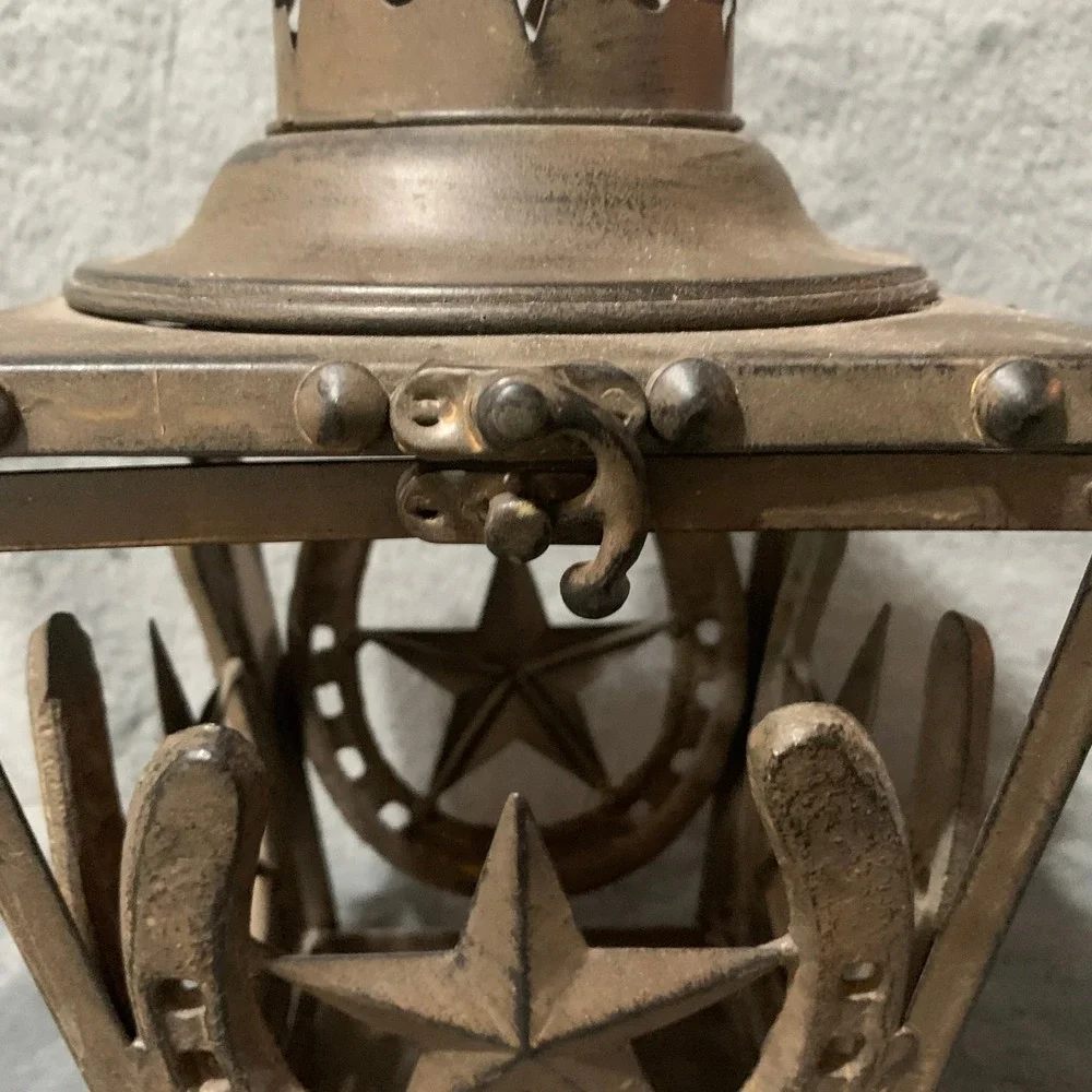 Rustic Metal Horseshoe Texas Star Lantern Western Farmhouse Decor Bronze 13.5in